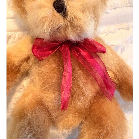 2005 BURTON AND BURTON 11" BROWN TEDDY BEAR PLUSH WITH RED BOW - Picture 3 of 4